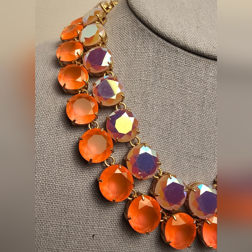 [J. Crew] Layered Statement Necklace Aurora Borealis Iridescent & Orange Stones - Picture 4 of 16